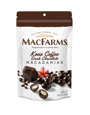 front of kona coffee dark chocolate macadamias