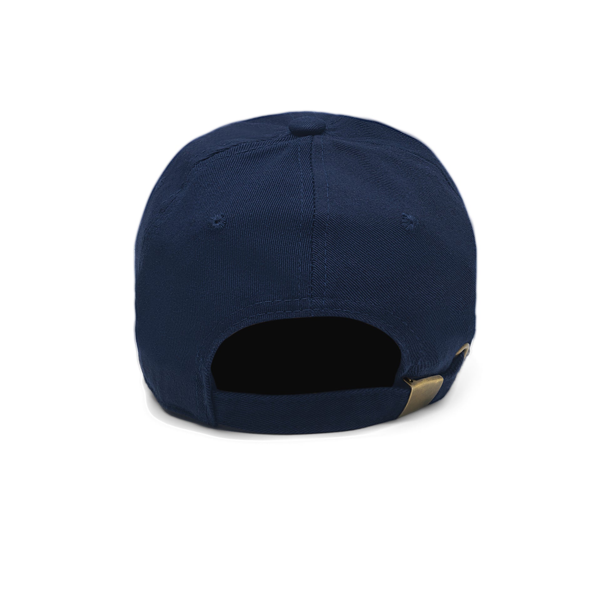 plain navy back of hat with adjustable metal buckle 