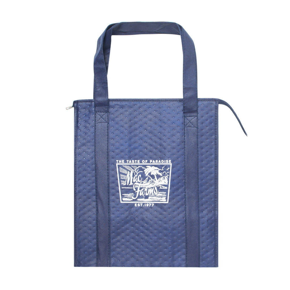 blue cooler bag with mac farms beach graphic