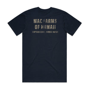
            
                Load image into Gallery viewer, MacFarms navy t-shirt with burlap textured logo
            
        