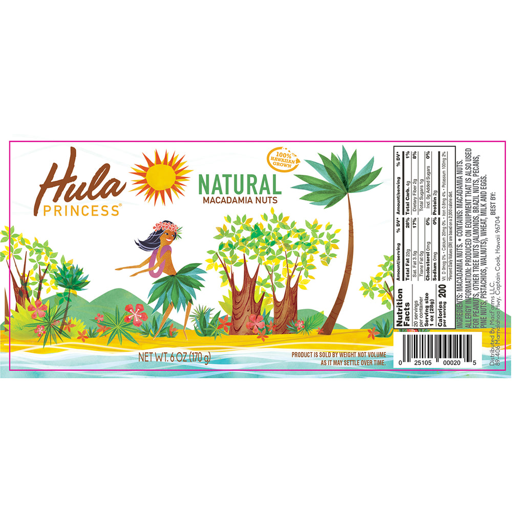 hula princess natural macadamia nuts label