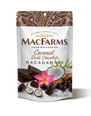 
            
                Load image into Gallery viewer, frontside of coconut dark chocolate macadamias - MacFarms
            
        