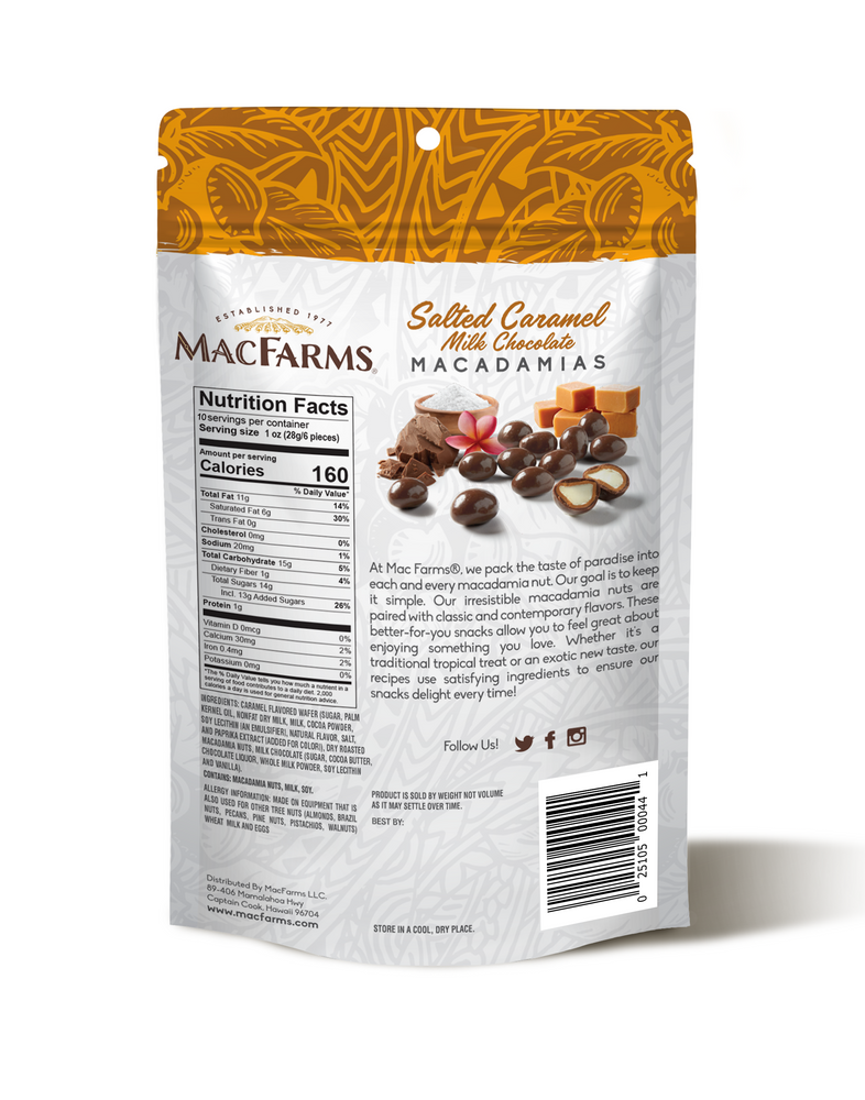 
            
                Load image into Gallery viewer, backside of salted caramel milk chocolate macadamias- MacFarms
            
        