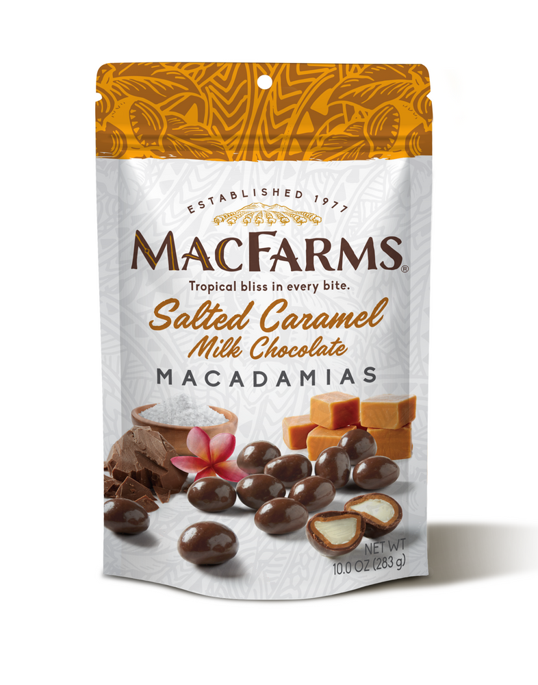 
            
                Load image into Gallery viewer, frontside of salted caramel milk chocolate macadamias- MacFarms
            
        