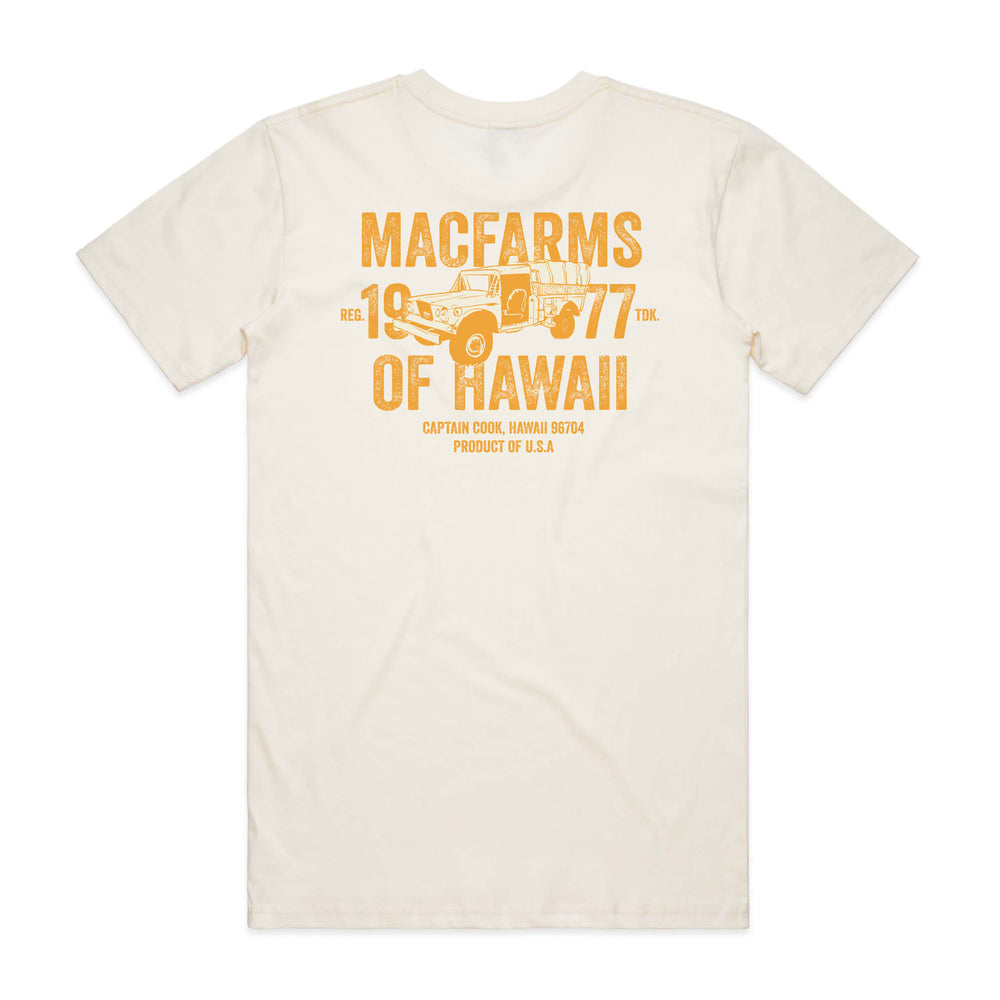 vintage white MacFarms t-shirt with truck graphic